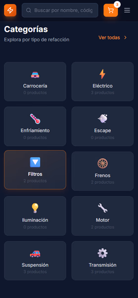Refaccionaria móvil — Categorías