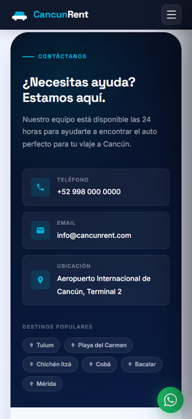 CancunRent móvil — Contacto