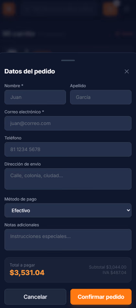 Refaccionaria móvil — Datos de pago