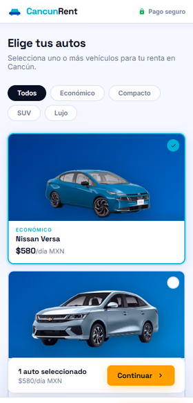 CancunRent móvil — Reservar